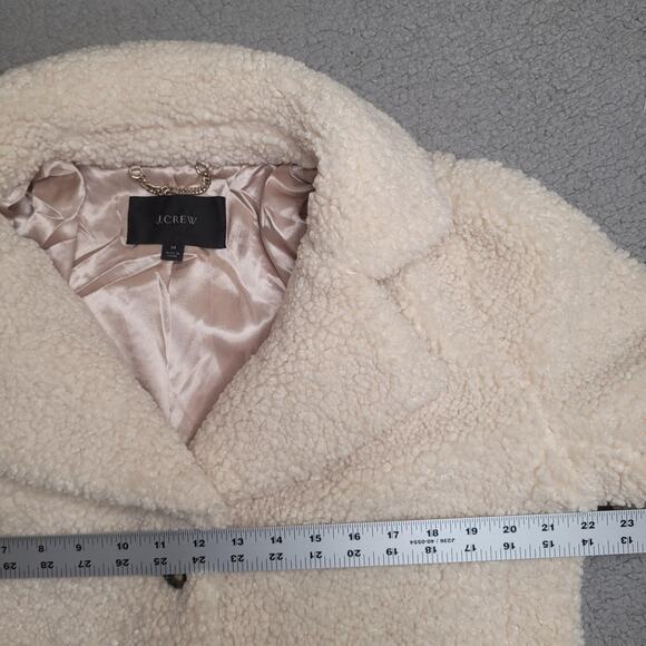 J.Crew Teddy Sherpa Coat Medium Ivory Cream Button Down Collared Lined BA527 - Picture 8 of 12